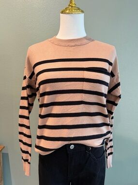 BE COOL Blush and Black Striped Crewneck Sweater